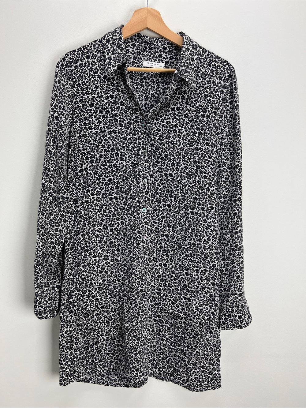 Equipment Femme Silk Floral Shirt Dress Tunic Black White Womens Medium